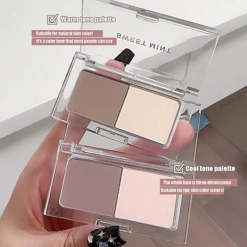 2 Color Tone Shading Shadow Powder Palette Contouring Highlighting&Bronzer Brighten Contour Three-dimensional Nose Makeup