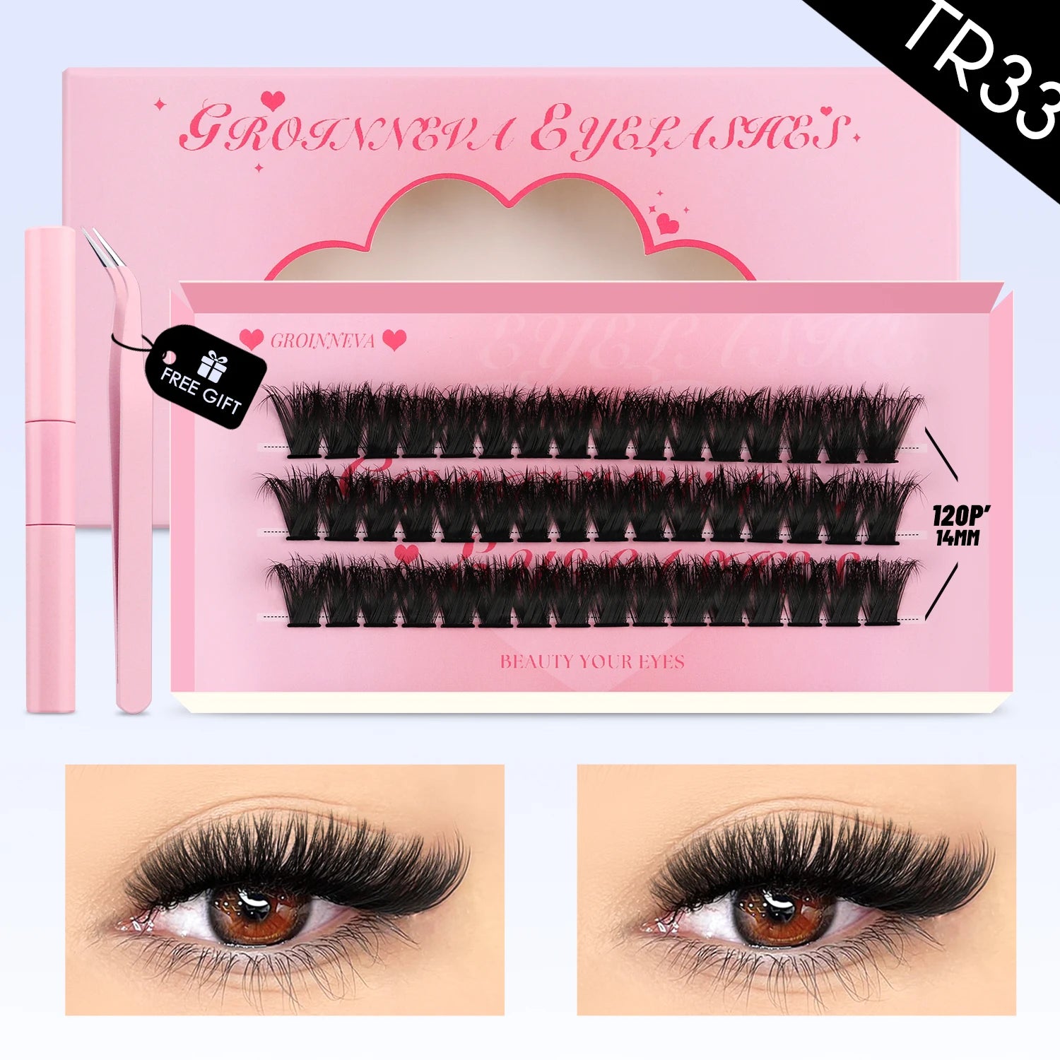GROINNEYA Cluster Lashes Kit Manga Lashes Natural Eyelash extension Cluster Natural Volume Individual Lashes Mixed Tray Lashes