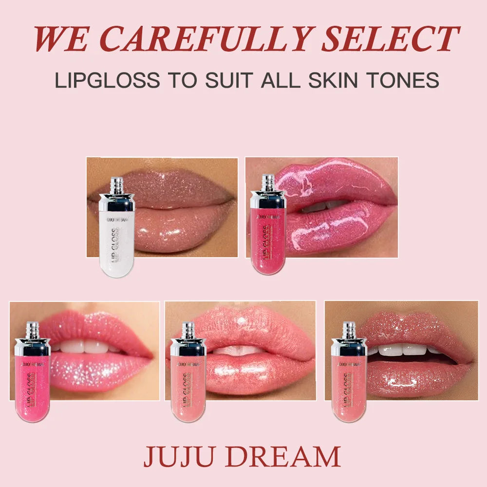 Long-Lasting Water-Gloss Plump Lip Gloss Capsule - Moisturizing & Hydrating Shine Mirror Transparent Pinkish-Shimmer Lip Glaze