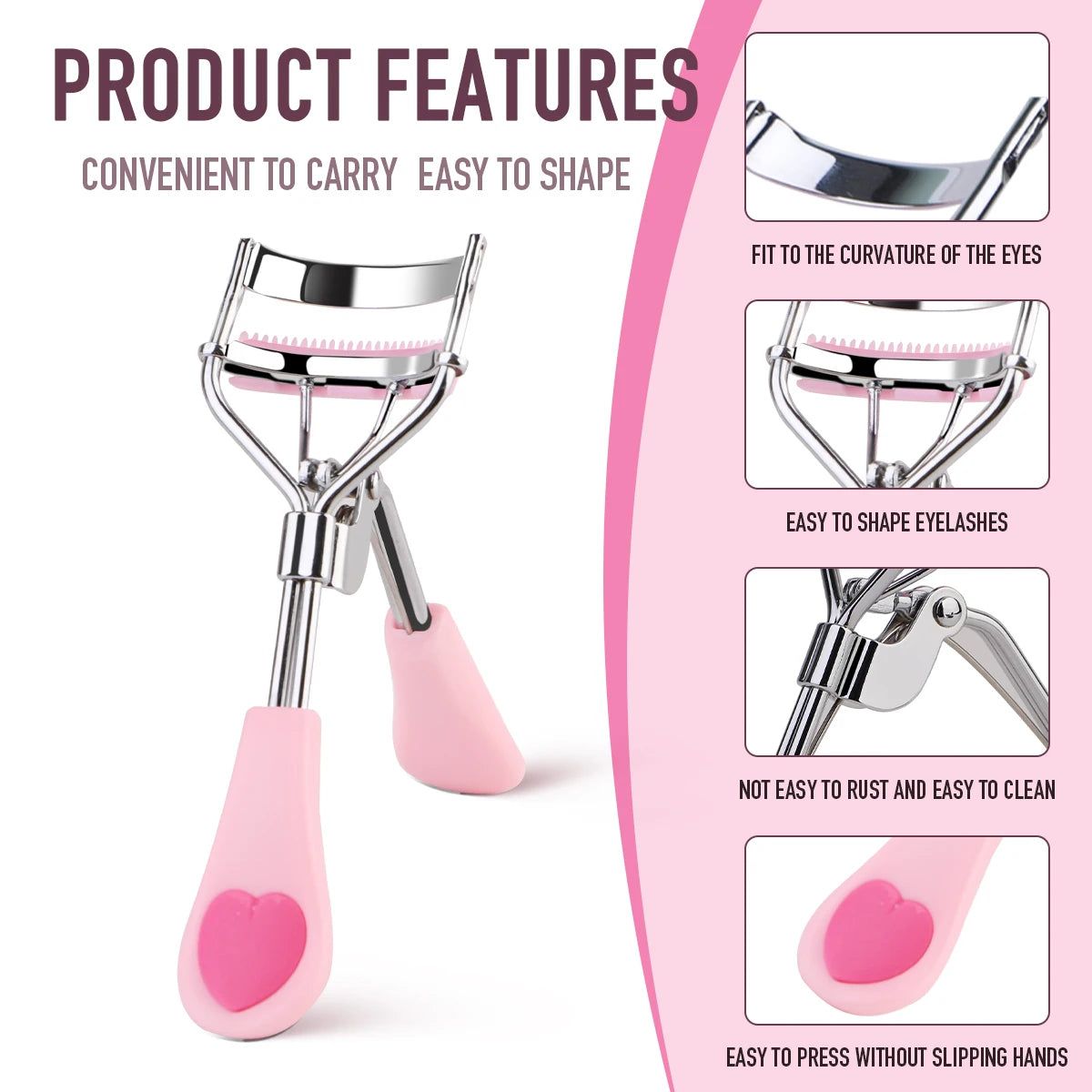 1 stainless steel eyelash curler with comb, lasting shaping big eyes, no harm to eyelashes, suitable for all eye types and eye e