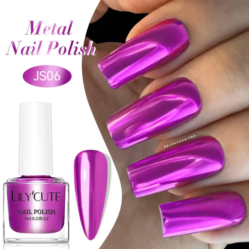 LILYCUTE 7ml Mirror Metallic Nail Polish No Need of UV LED Lamp Nail Supplies Vernis Red Purple Mirror Effect for Nails
