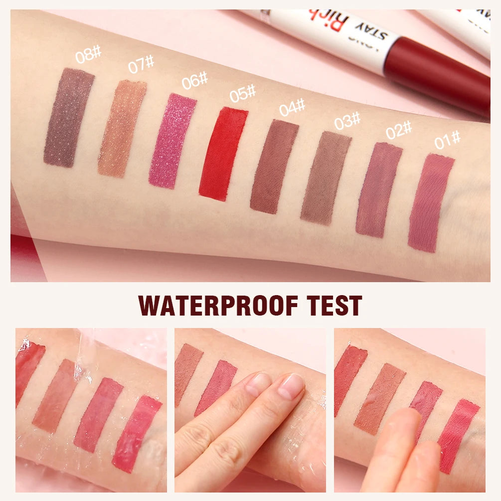 8 Colors Matte Liquid Lipstick Lipgloss Waterproof Double Head Lip Balm Anti-Cracking Moisturizing Makeup Plumper Lip Cosmetics