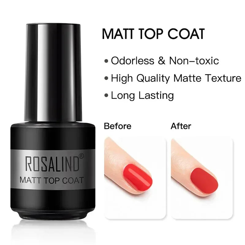 ROSALIND Glossy Matte Top Coat Nail Gel Polish Rhinestone Top Coat Glue Gel Varnishes Semi Permanent UV/LED Cure