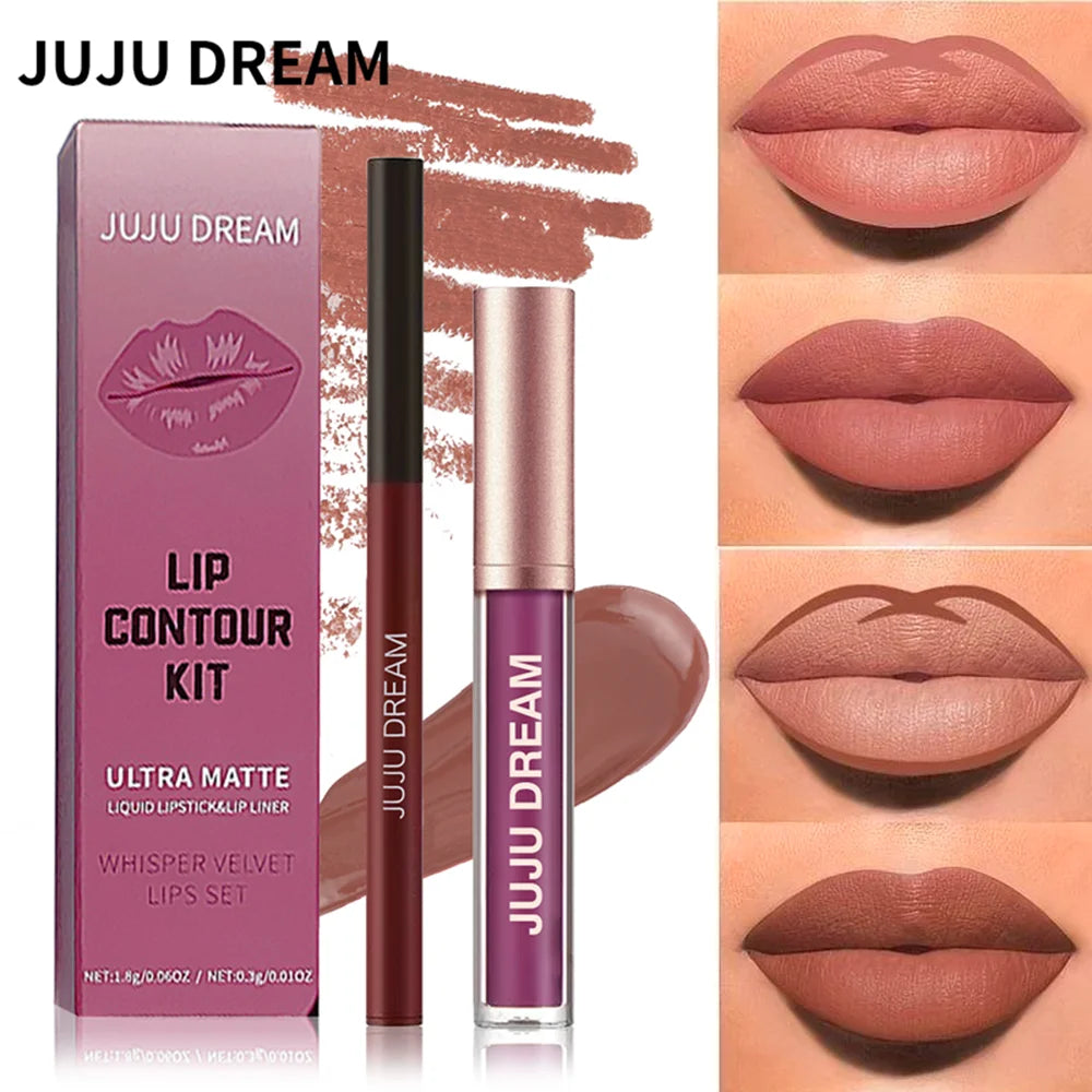Matte Lip Liner & Lipstick Set, Waterproof Long-Lasting, Soft Matte Finish, Easy Apply, Xmas & Halloween Makeup, Unisex Safe