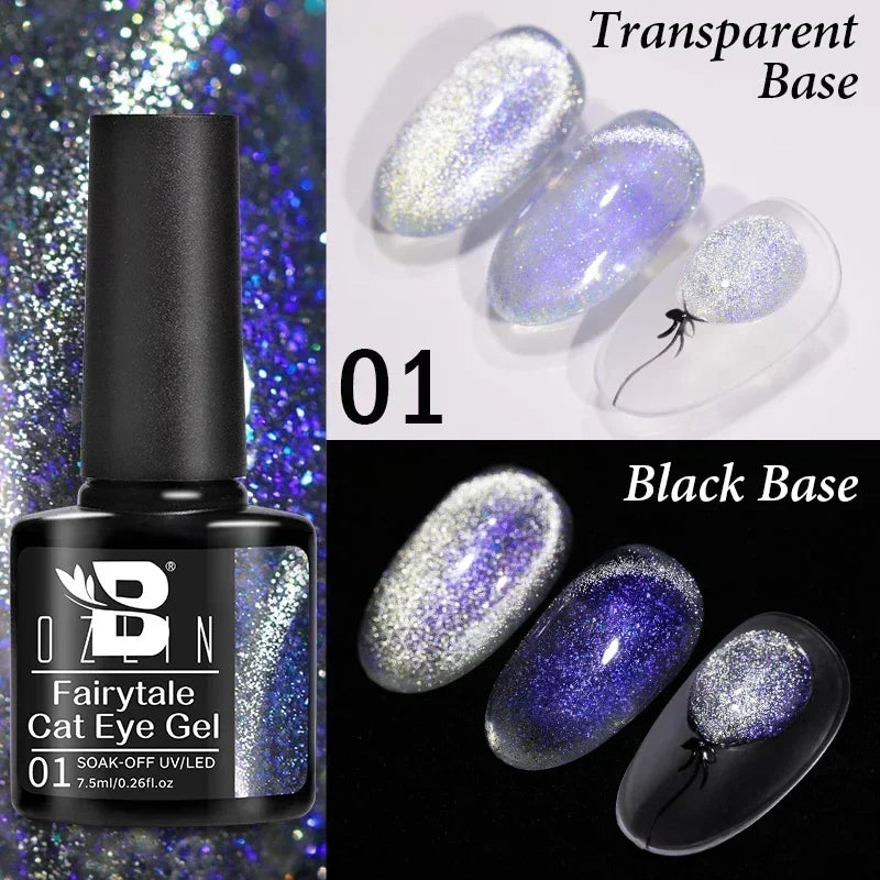 AWStorG 7.5ML Golden Gradient Cat Eye Magnetic Gel Sparkling Glitter Nail Polish Semi Permanent UV Nail Art No Need Base Color
