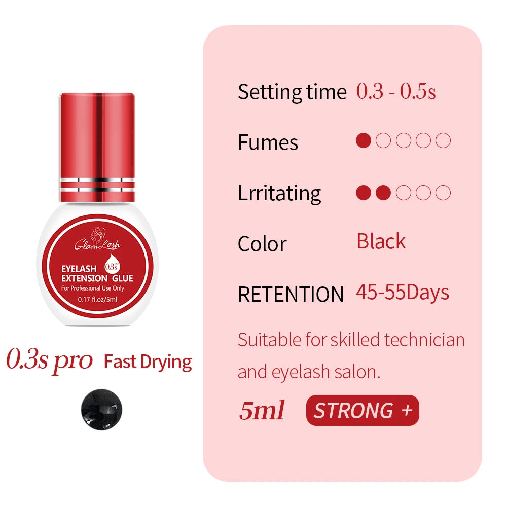 GLAMLASH Eyelash Extension Glue Individual False Lashes Black Adhesive Kit for Professional Use 0.3-2 Sec Dry Time