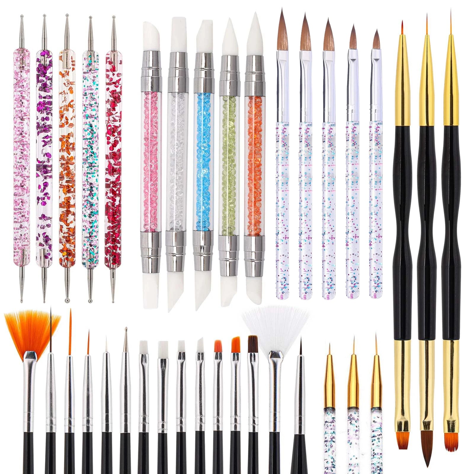 5/36 Pcs Nail art Brush Set Fine Liner Striping Dotting Silicone Tools 3D Gel Pen Acrylic Design Brushes for Home Use