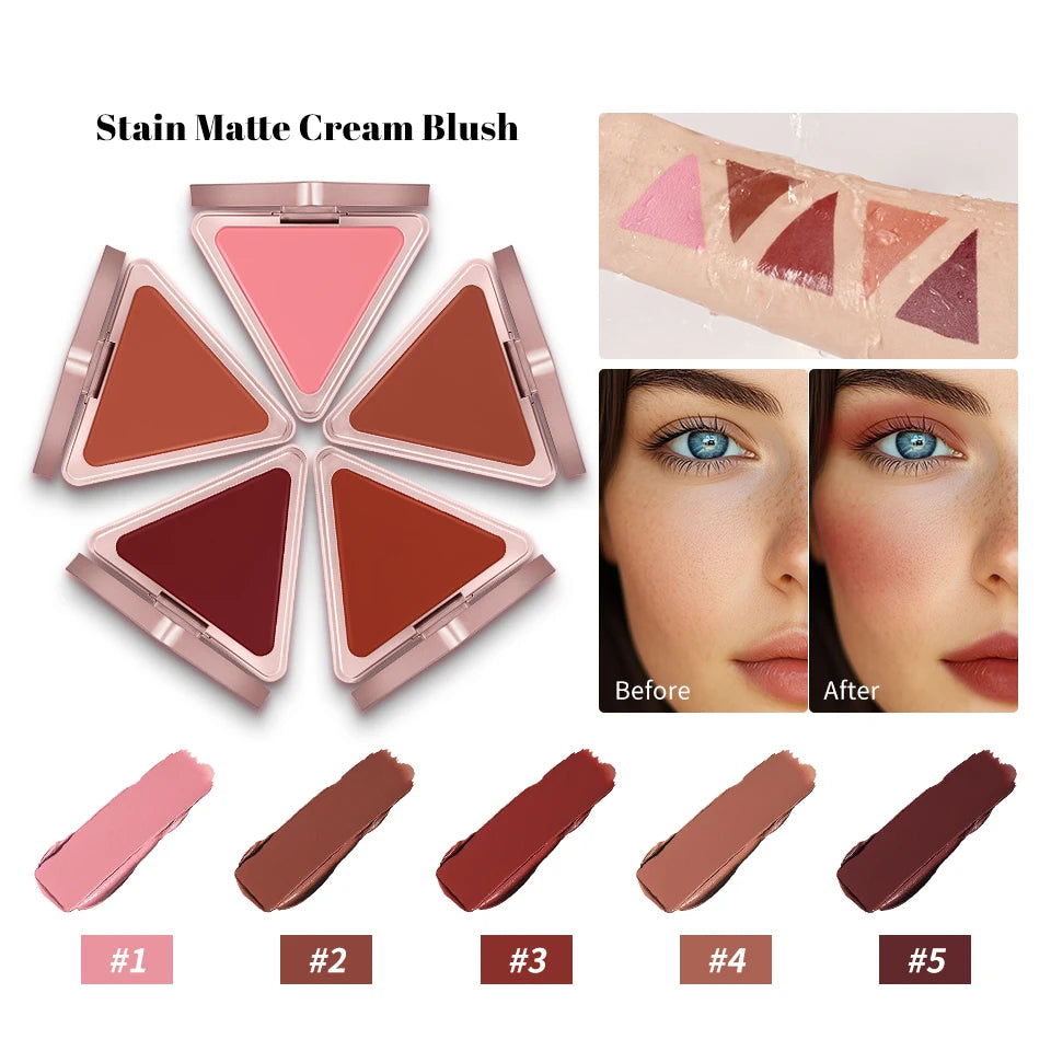 Lakerain Triangle Cream Blush Cream Matte Cream Non-greasy Easy to Push Color Saturation High Natural Rosy Rouge Blush Cream