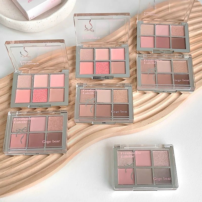 Gege Bear 6-color Eyeshadow Palette Matte Pearlescent Earth Color Sequin Long-Lasting Eyeshadow And Contour Palette