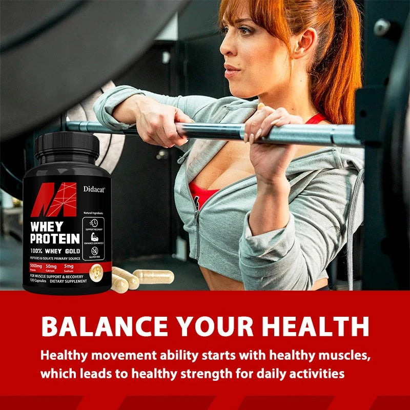 Whey Protein Capsuels, with 5000mg Protein, Supports Recovery, Supplement for Balanced Muscle Health, Immunity, NON-GMO