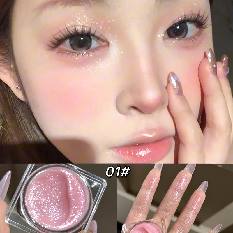 CACE Diamond Sparkle Highlighter Cream Monochrome Shimmering Pearl Silver Face Contour Brighten Makeup Glitter Highlight Gel