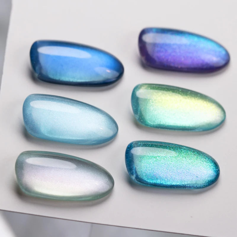 AWStorG 1-6pcs 7.5ml Ocean Ripple Cat Eye Gel Nail Polish Aurora Flash Blue Nude Glitter Color Magnet Nail Art Gel Salon Nails