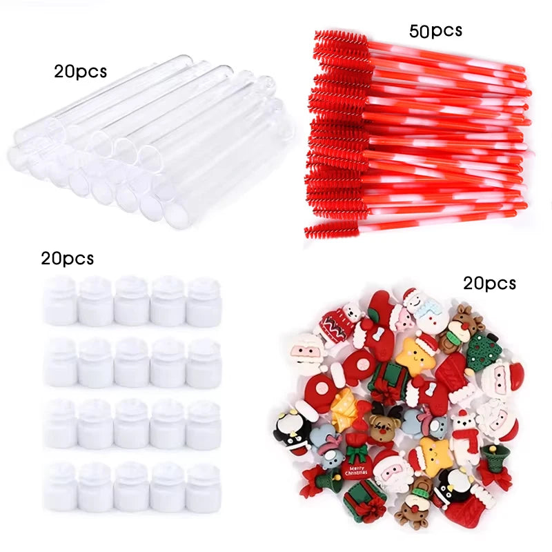 20Pcs Reusable Eyelash Brush Tube Christmas Style Disposable Mascara Wands Applicator with Tube Dust-proof Tubes Makeup Tools