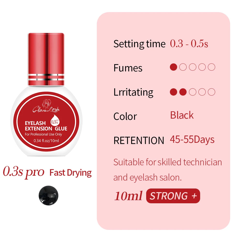 GLAMLASH Eyelash Extension Glue Individual False Lashes Black Adhesive Kit for Professional Use 0.3-2 Sec Dry Time