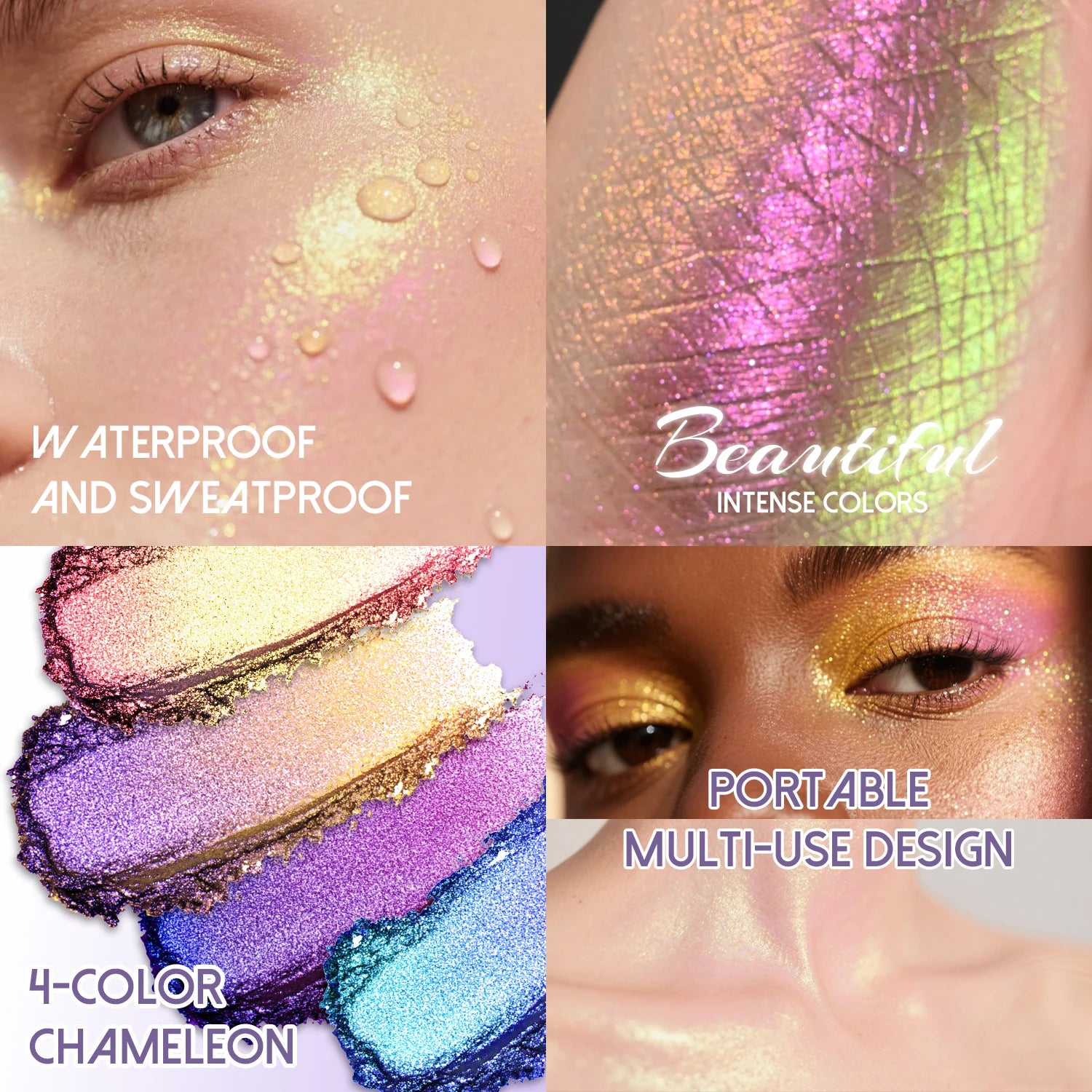 CHARMACY 4 Colors Duochrome Eyeshadow Palette Vegan Shimmer Multichrome Long-lasting Eye Shadow Cosmetic Makeup for Women