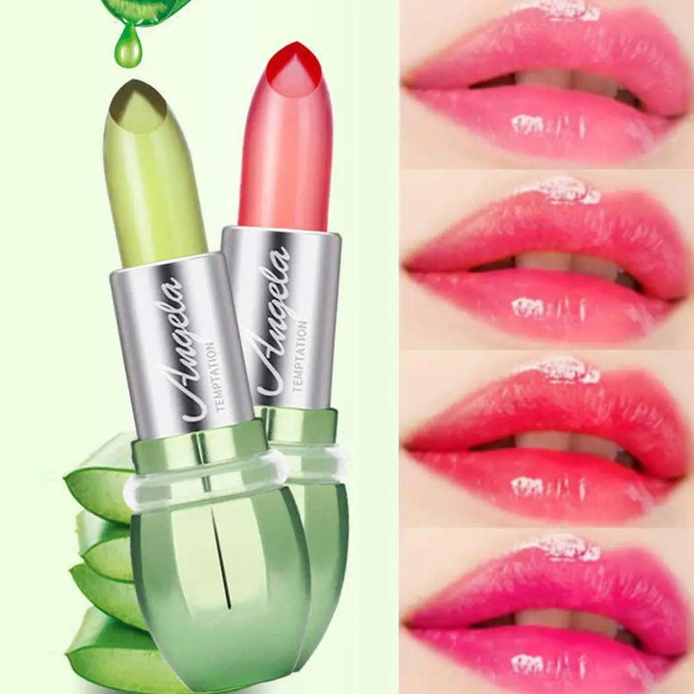 6Colors Aloe Vera Discolored Lip Balm Jelly Magic Color Lipstick Changing Lasting Lip Makeup Gloss Nourishing Moisturizing