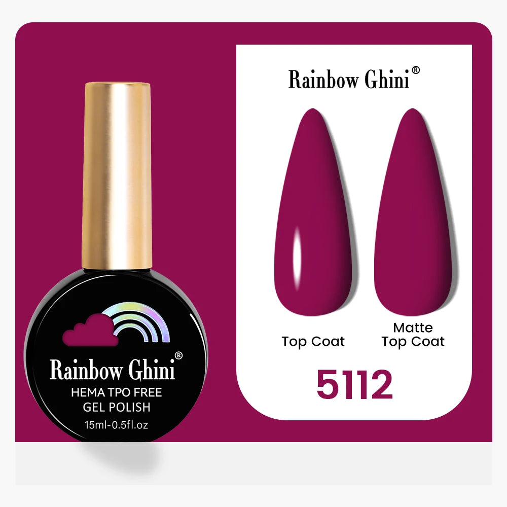 Rainbow Ghini 15ML 146 Colors Long-Lasting Colorful Gel Nail Polish Professional UV/LED Gel Polish Base Coat Matte Top Coat