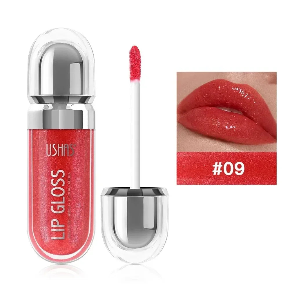 USHAS 12 Color Pearlescent Transparent Moisturizing Flash Liquid Lipstick Waterproof Sweatproof Non Stick Cup Lip Cosmetics Girl