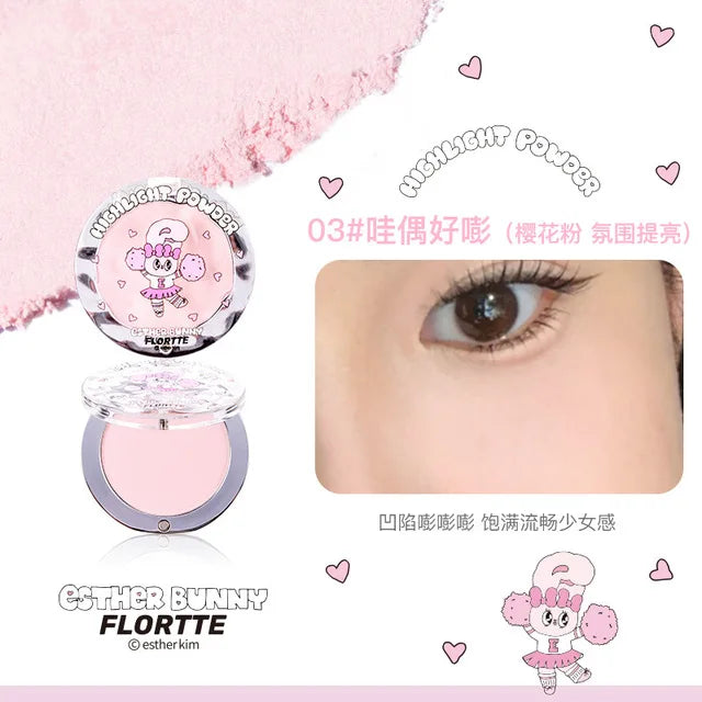 FLORTTE BUNNY Single Highlight Powder Facial Highgloss Natural Brightening Blush Cream Brightening Liftup Face 3D Stereoscopic
