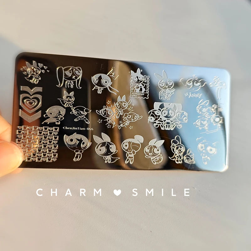 Cartoon Characters Stamping Plates French Line Geometry Flowers Leaves Animals Image Stainless Steel Nail Art Template Stencil