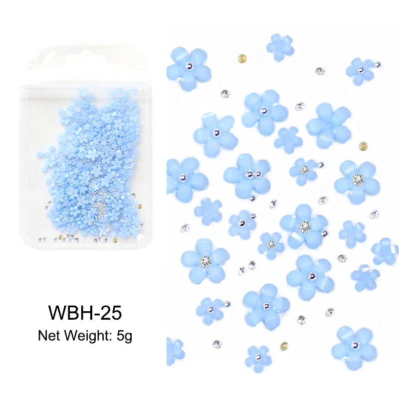 White Acrylic Flower Nail Art Decorations Mixed Size Rhinestones Red Blue Gem Manicure Tools Accessories DIY Nails Design 5g
