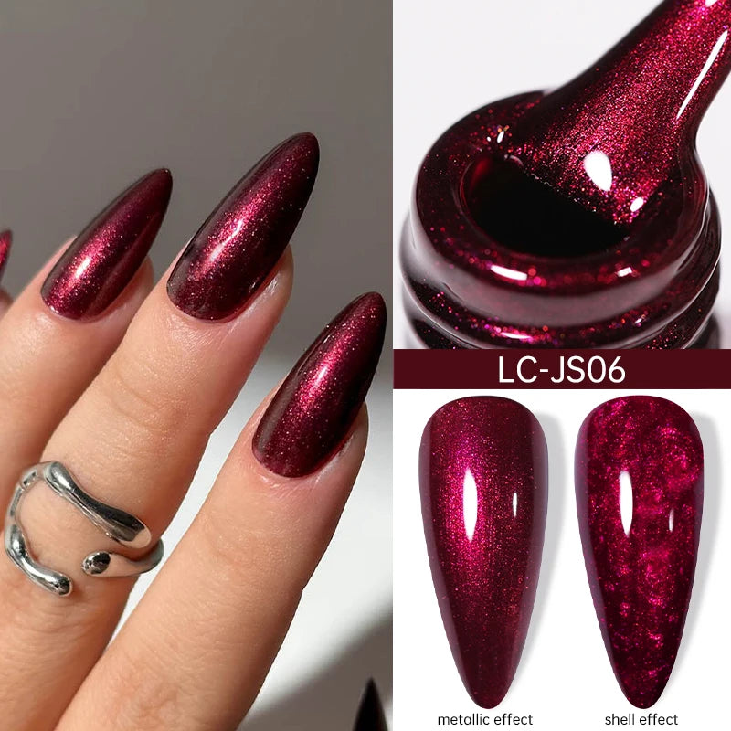 LILYCUTE 7ml Metallic Red Gel Nail Polish Winter Bright Chrome Glitter Mirror Enamel Gel Semi Permanent UV Soak Off Nail Art