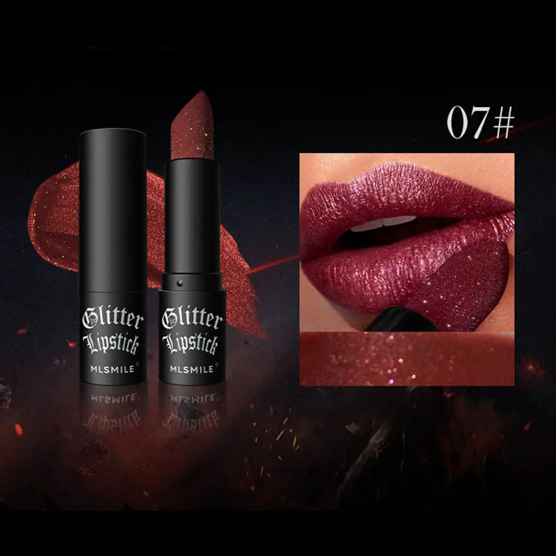 6Colors Glitter Lipstick Waterproof Long Lasting Diamond Pearlescent Metallic Lipstick Black Lipgloss Women Lips Makeup Cosmetic