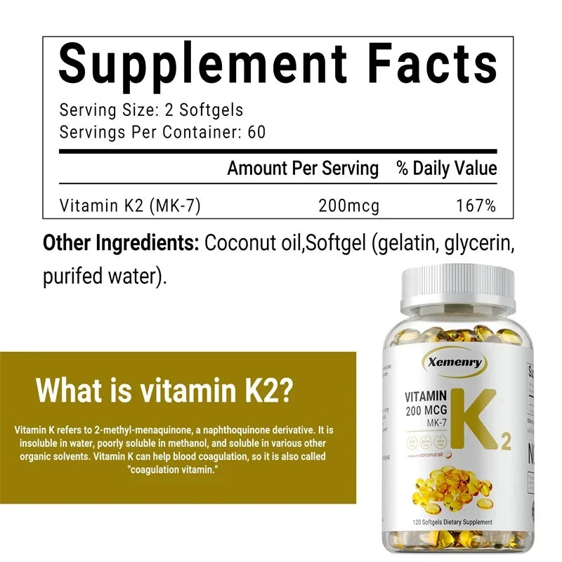 Vitamin K2 MK-7 Supplement - Supports Bone Density, Teeth, Skin, Heart Health and Immunity