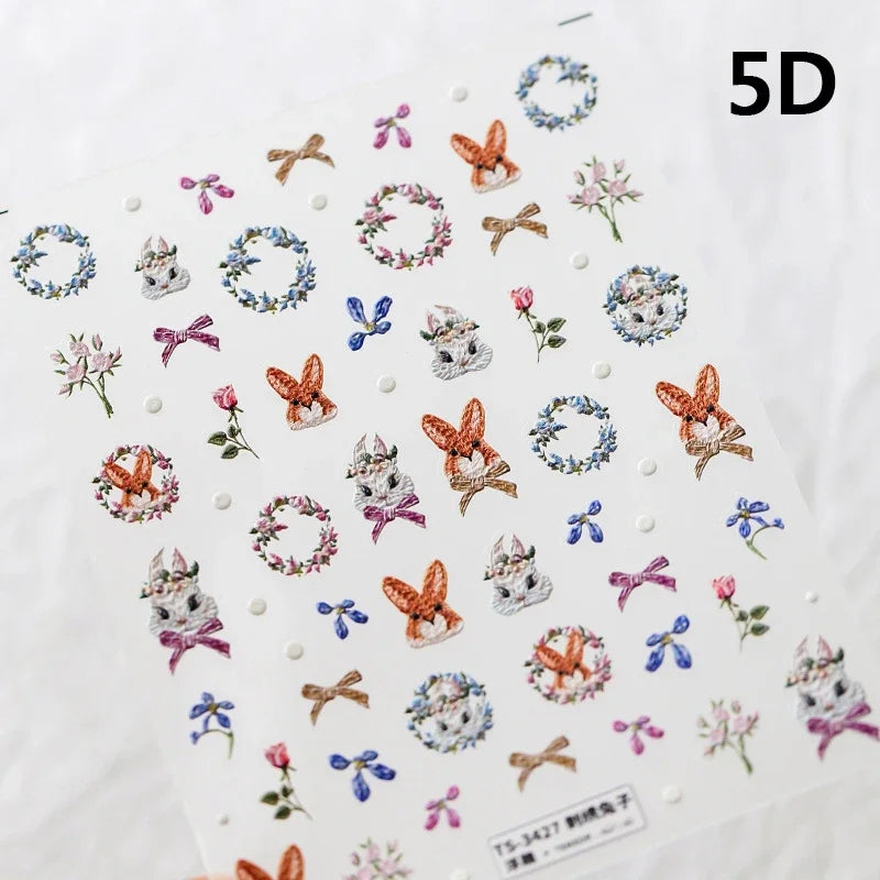 Lovely Cat Bunny Bowknot Poker Crown Lock Key Easter Eggs Love Cute Rabbit Mushroom Chick Flower Dog DIY Nail Art Stickers Decal