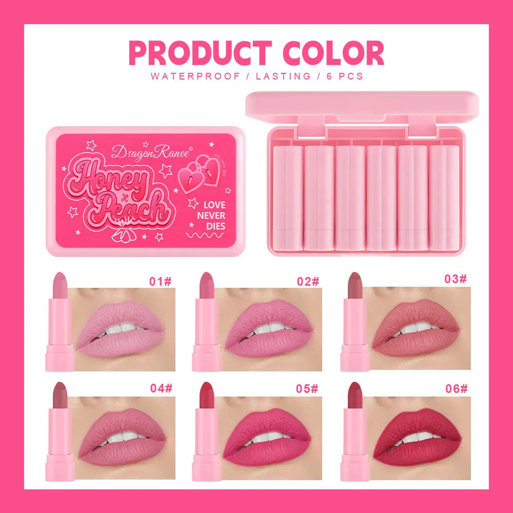 Matte Lipstick Set Non-Stick Cup Easy to Color Waterproof Lipstick Velvet Texture Lipstick 6-Piece Lipstick Set