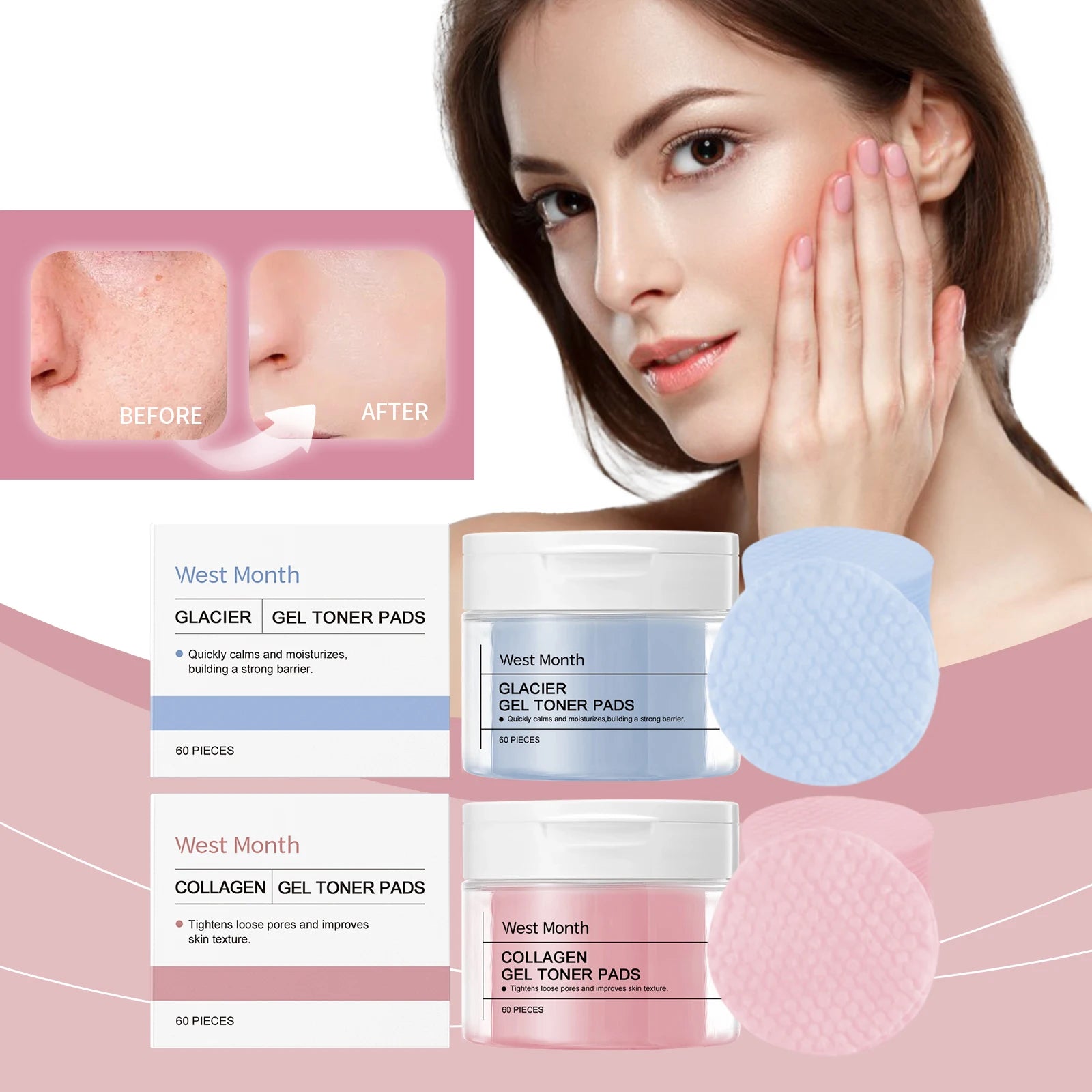 WEST MONTH Winter Collagen Gel Toner Pads Provide Deep Moisturizing Comfortable Feeling Enhance Skin Elasticity Firming Effect
