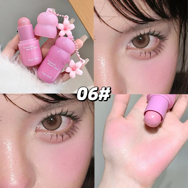 Gege bear powder blusher cream moisturizing natural powder blusher lipstick two in one cosmetics