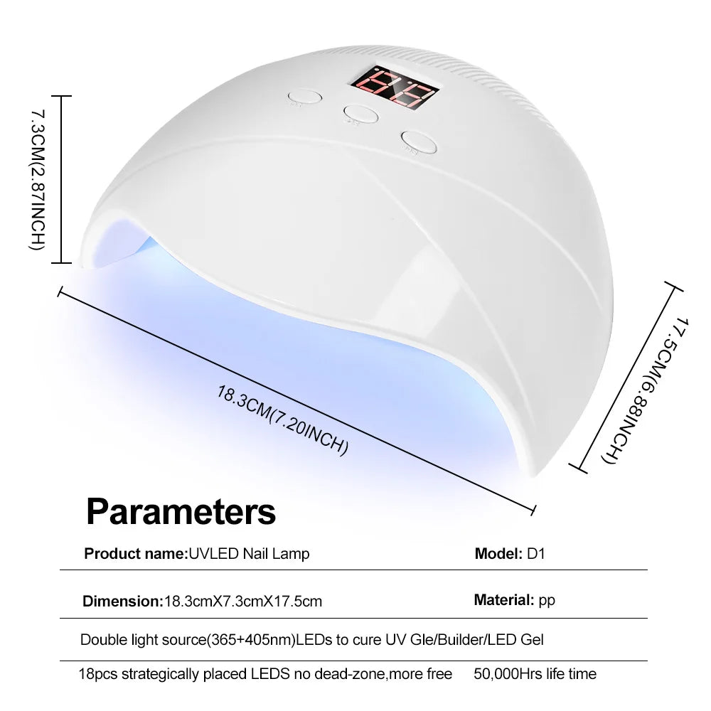 LED/UV Nail Dryer Lamp With 18LEDS Quick Drying Portable Nails Light Have 3 Timer Modes LCD Display for Manicure Salon/Home Tool