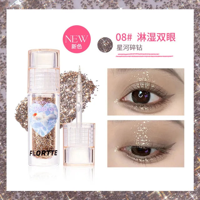 FLORTTE Liquid Eyeshadow Glitter Fine Shimmer Waterproof Matte Silkworm Brightening Eyeshadow