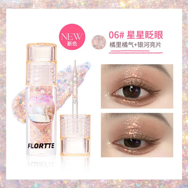 FLORTTE Liquid Eyeshadow Glitter Fine Shimmer Waterproof Matte Silkworm Brightening Eyeshadow
