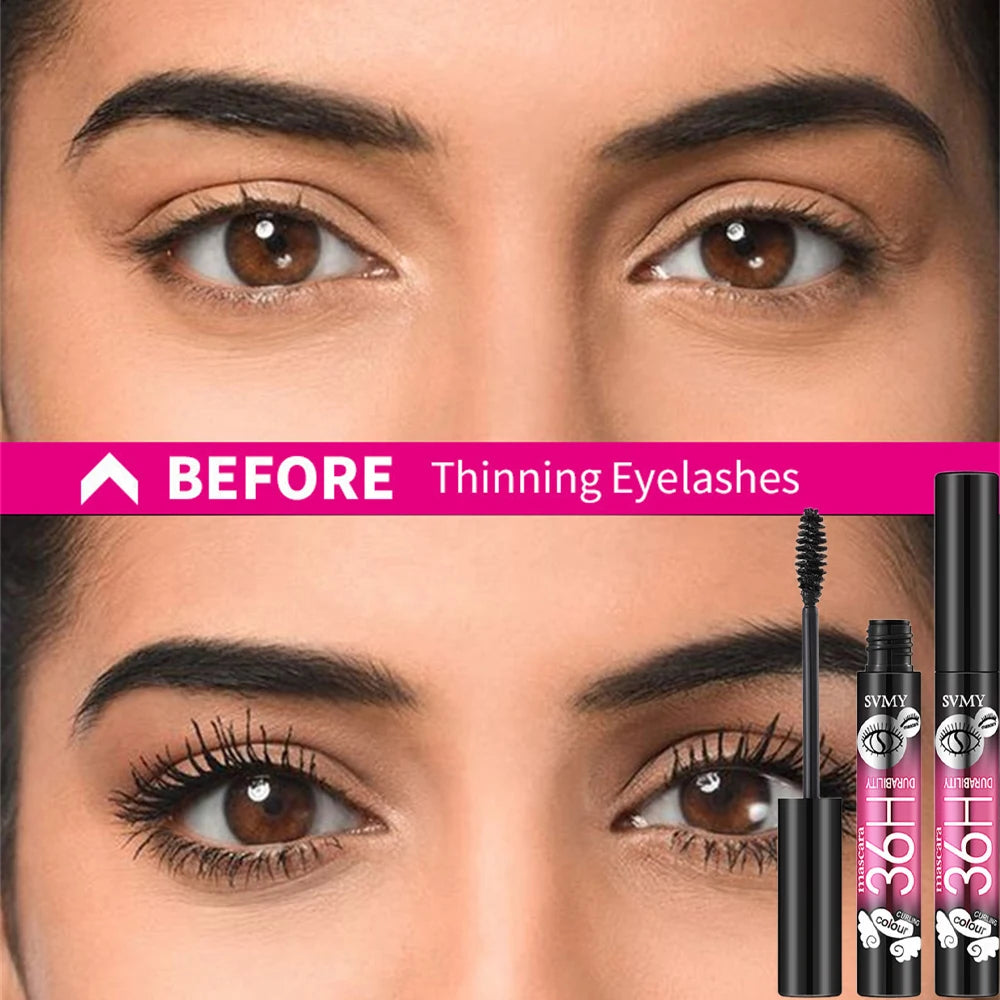 Prolonged 36H Curling Mascara Waterproof Silk Thin Brush Head Smudge Proof Volumizing Non-caking Mascara Makeup Lash Extension