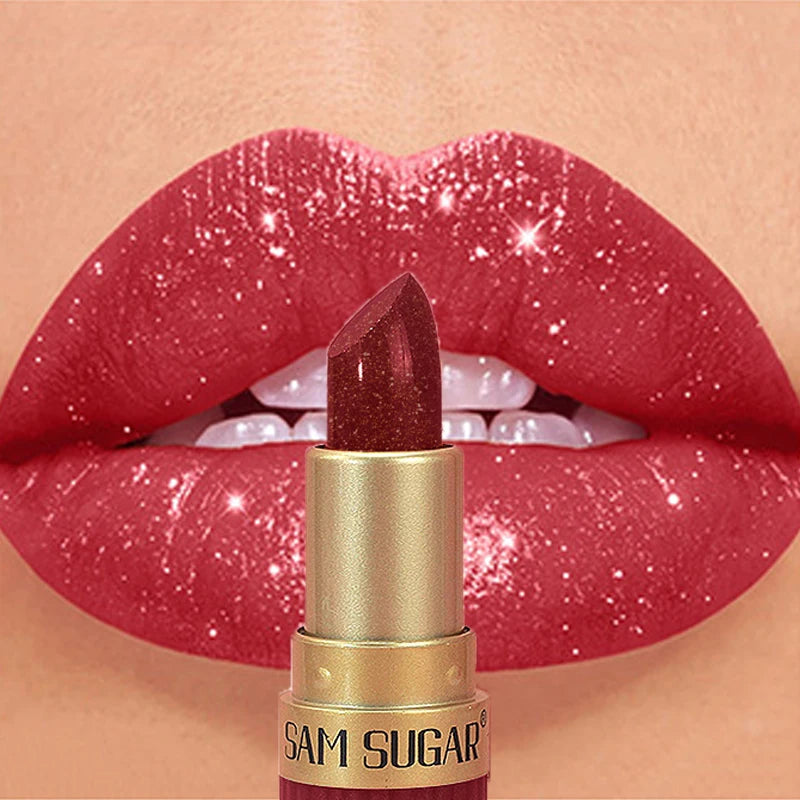 6 Colors Diamond Pearlescent Lipstick Glitter Shiny Metallic Lipstick Lip Tint Long Lasting Nude Shimmer Shiny Lip Gloss Makeup