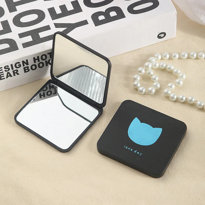 Dual-Sided Folding Compact Mirror - Travel Pocket Makeup Mirror with Flip Cover, Mini Black Creative Design for Purse/Students