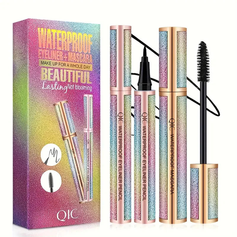 4D Mascara & Liquid Eyeliner Kit,Waterproof,Sweat-Proof, Smudge-Proof, Long Lasting, Quick Drying Perfect Eyes Makeup Set Gifts