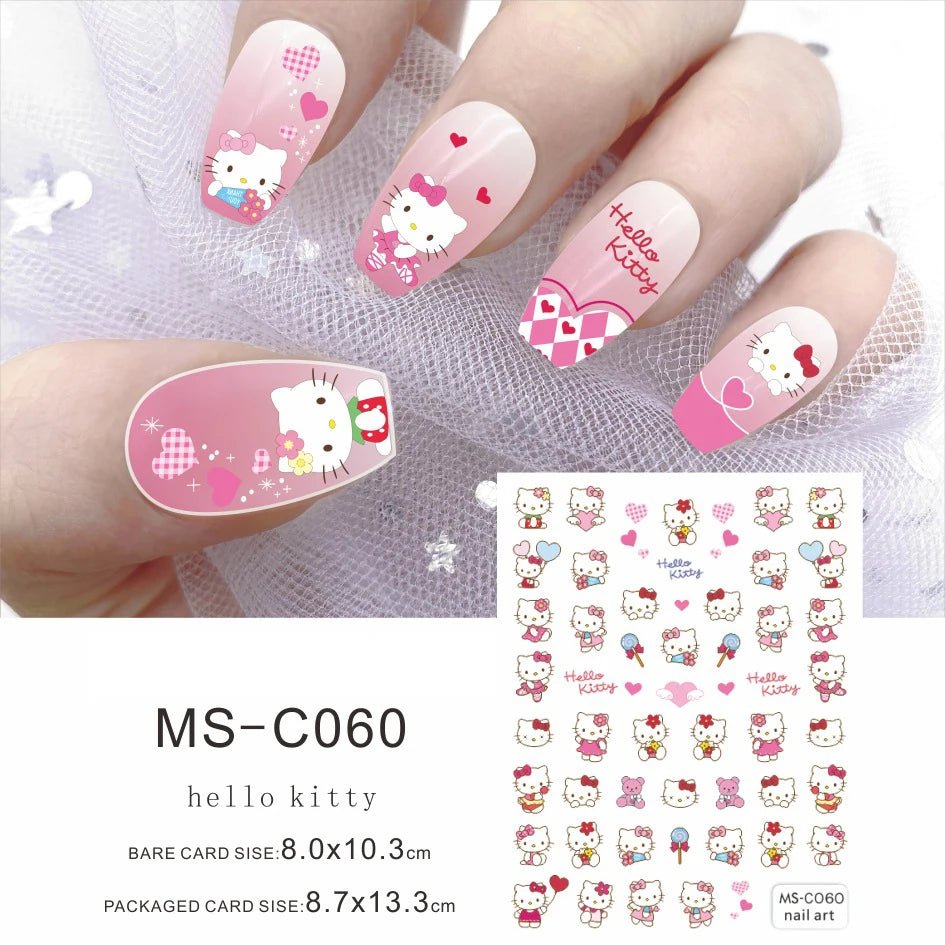 4PCS/1PC Set 3D Kawaii Sanrioed Nail Stickers,Hello Kitty Kuromi Melody Cartoon Nail Decals Decoration Supplies,Press on Nails