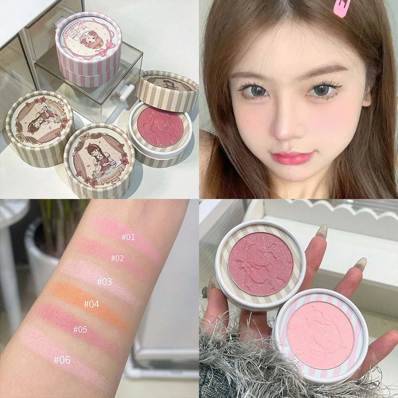 Girl's Relief Blusher Palette Shimmer Rose Low Saturation Powder Blush Mousse Matte Natural Rouge Brightens Facial Cheek Contour