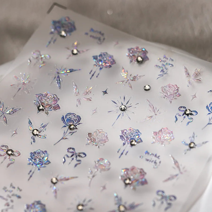 1pcs 5D Rhinestones Butterfly Nail Stickers Kawaii AB Shiny Butterfly Adhesive Nail Art Decorations Decal Design Manicure Tools