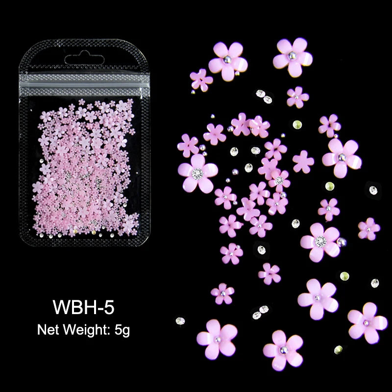 White Acrylic Flower Nail Art Decorations Mixed Size Rhinestones Red Blue Gem Manicure Tools Accessories DIY Nails Design 5g