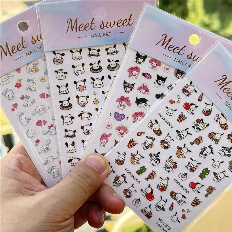 4PCS/1PC Set 3D Kawaii Sanrioed Nail Stickers,Hello Kitty Kuromi Melody Cartoon Nail Decals Decoration Supplies,Press on Nails