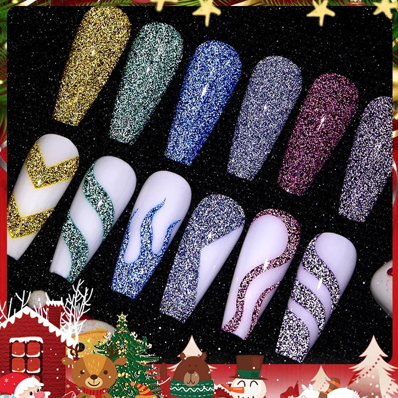 8ML Christmas Sparkling Reflective Diamond Glitter Liner Gel Nail Polish Soak Off UV Semi-Permanent Nail Art Varnish Manicure