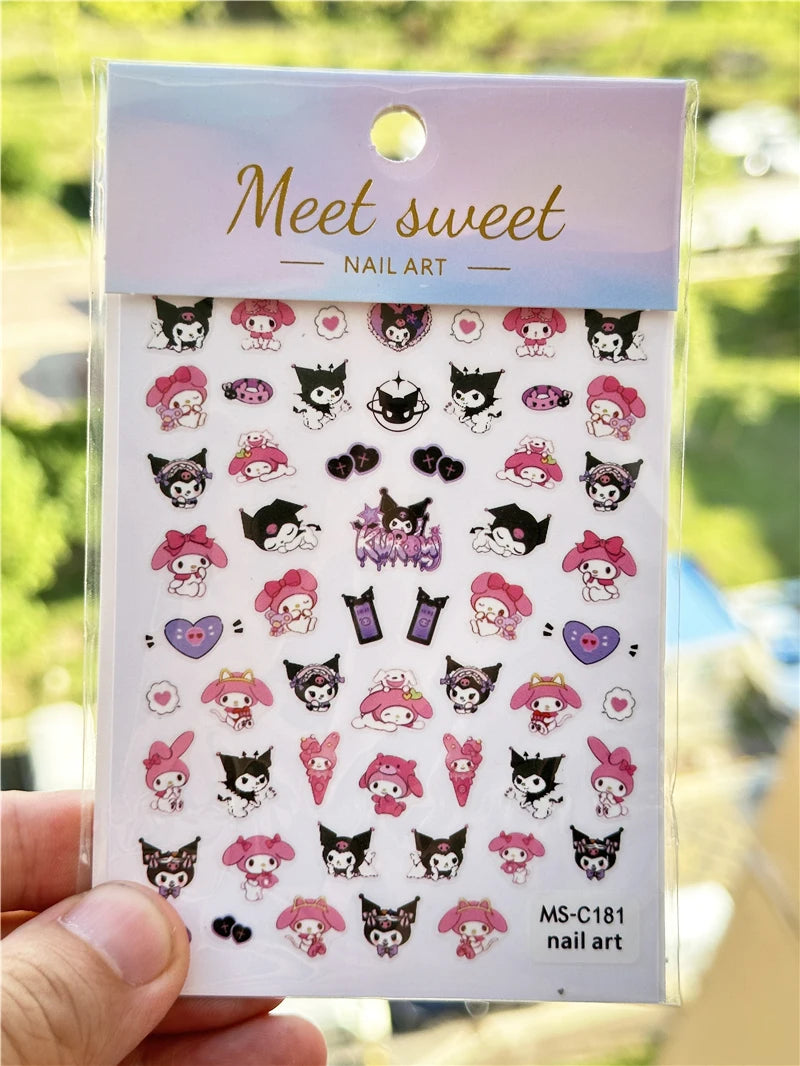 4PCS/1PC Set 3D Kawaii Sanrioed Nail Stickers,Hello Kitty Kuromi Melody Cartoon Nail Decals Decoration Supplies,Press on Nails