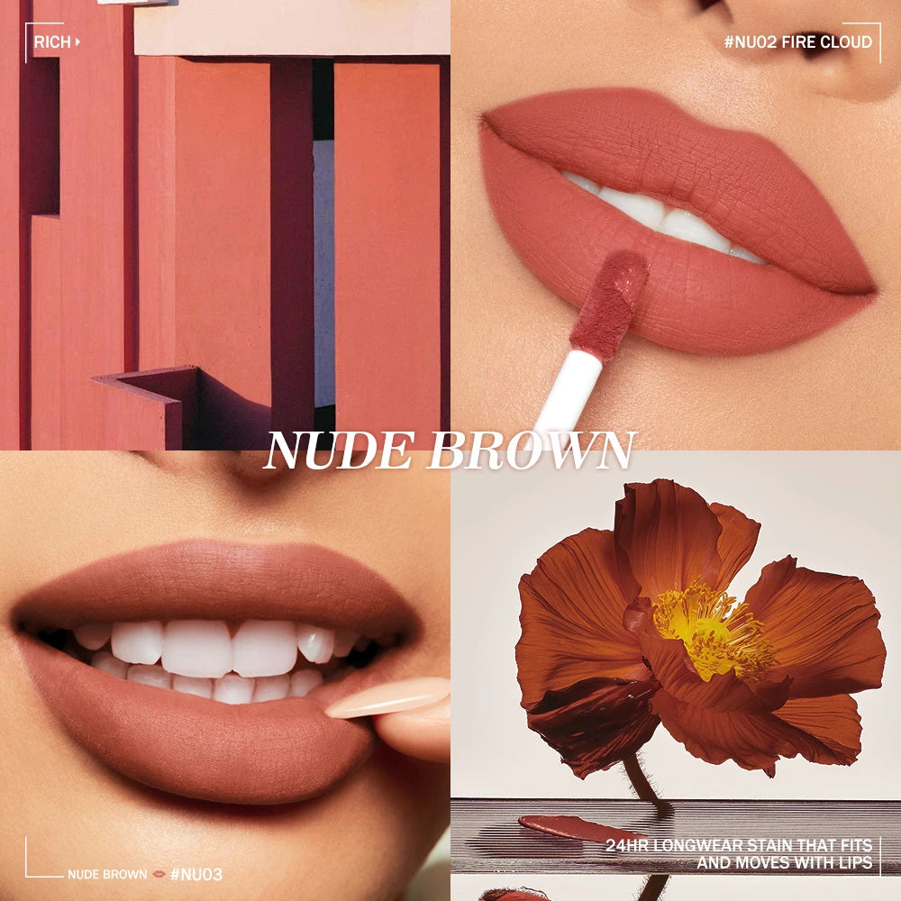 O.TWO.O Lipstick Lip Tint Matte 24H Stay Color-Locking Ultra-Lasting Waterproof Transfer-Proof Glossy Satin Lip Glaze Makeup