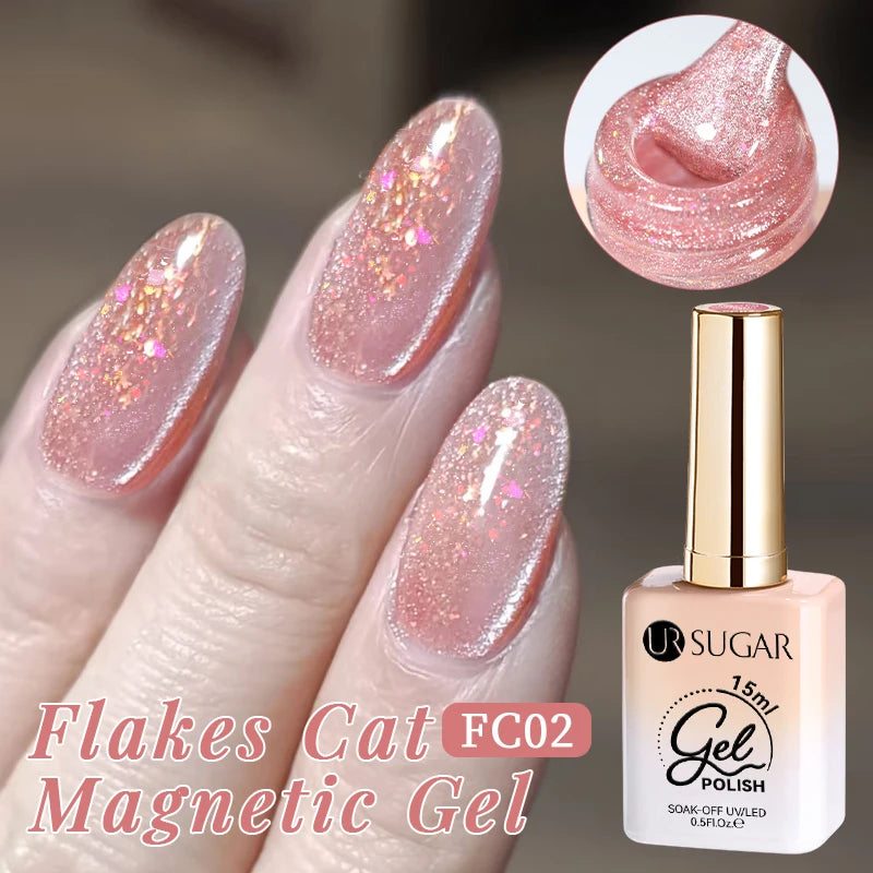 UR SUGAR 15ml Jelly Pink Cat Magnetic Gel Nail Polish Glitter ICE Soak Off Ceramic UV Gel Semi-permanent Nail Supplies Manicure
