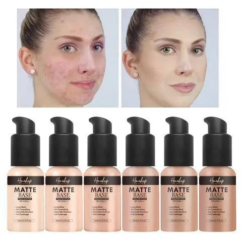 30ml 6-Color Matte Liquid Foundation | Oil-Control, Waterproof, Long-Lasting, Full Coverage, Natural Face Base and Concealer Makeup