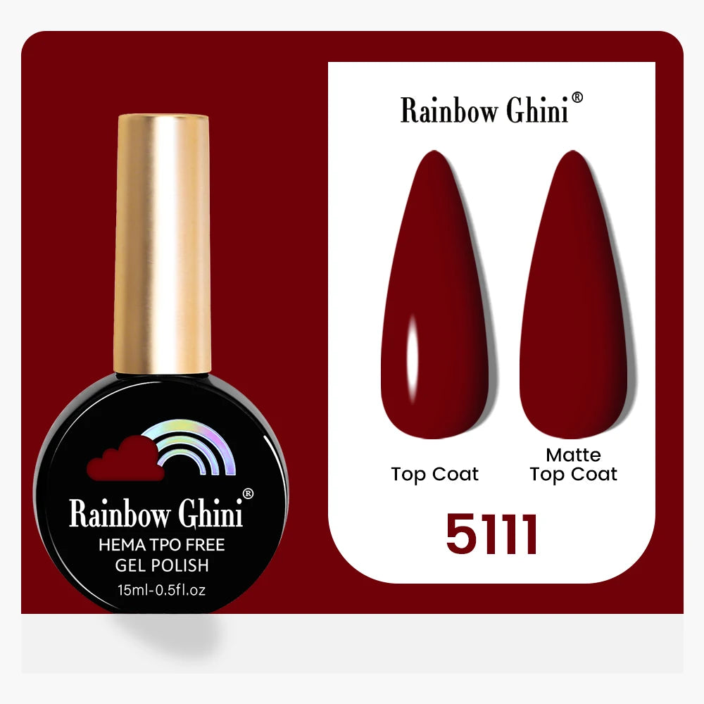 Rainbow Ghini 15ML 146 Colors Long-Lasting Colorful Gel Nail Polish Professional UV/LED Gel Polish Base Coat Matte Top Coat